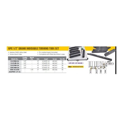 H & H INDUSTRIAL PRODUCTS 6 Piece 1/2" Shank Indexable Turning Tool Holder Set 2003-0705